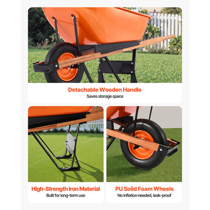 Happybuy Wheelbarrow Cart, 6 Cu. Ft. Load & 330 lbs Capacity, One Wheel Garden Dump Cart Wheel Barrow with Metal Handle & 16" Wide Track Wheels, Easy Loading Utility Yard Cart & Wagons for Lawn Farm