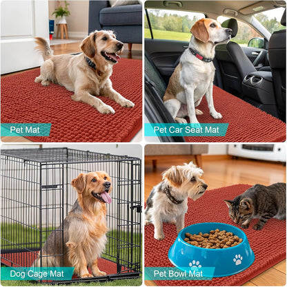 OLANLY Dog Door Mat - Absorbent Non-Slip Mud Mat for Dogs | Quick Dry Chenille, 35x24, Maple Red