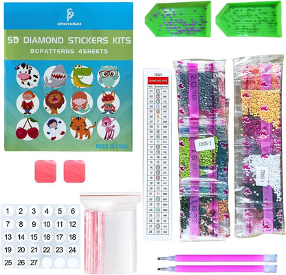 sinceroduct 80pcs Diamond Stickers for Kids - 5D DIY Gem Art Kits, Safe and Colorful Crafts for Girls, Boys, and Beginners