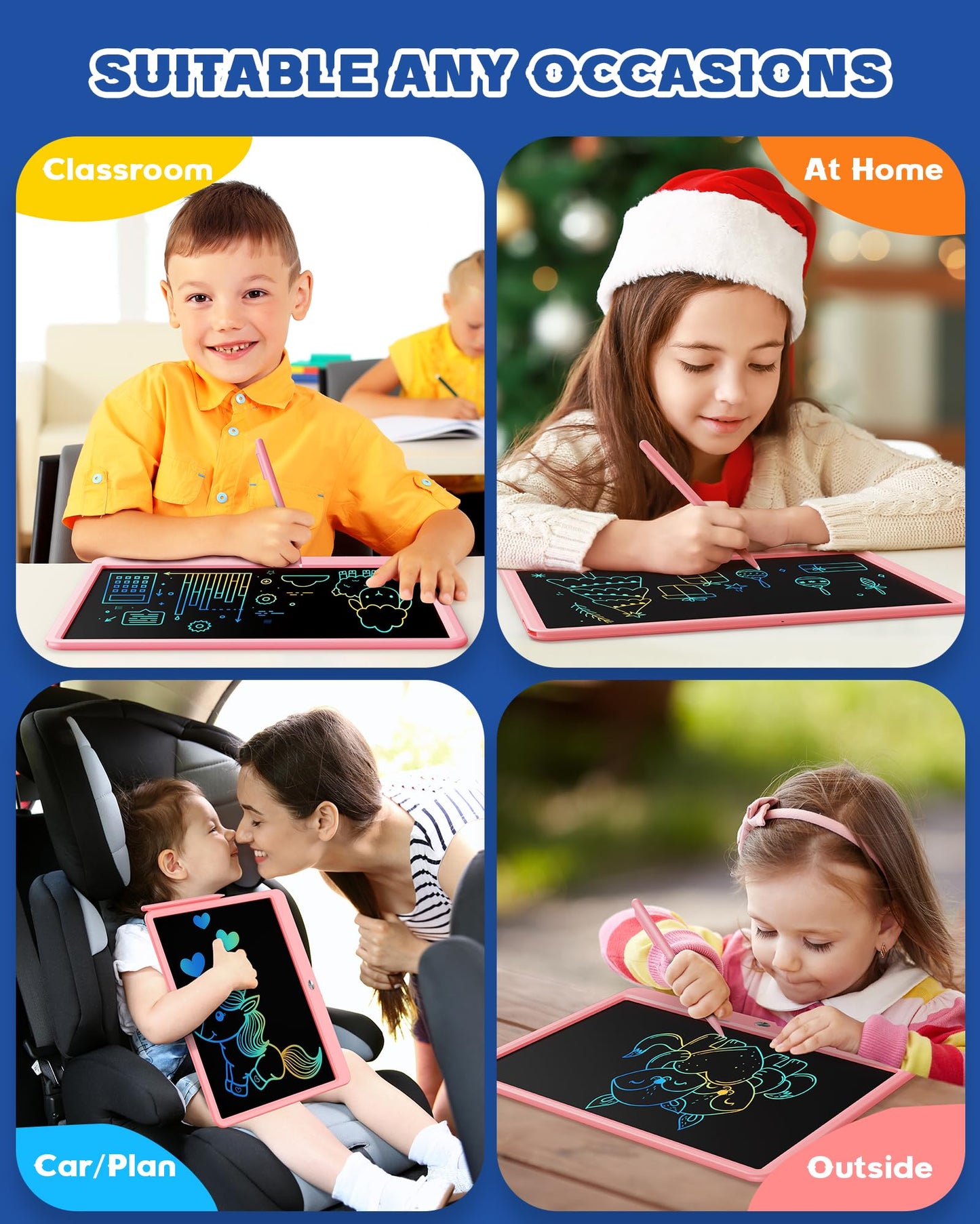 Bravokids 15 Inch LCD Writing Tablet for 3 Year Olds - Electronic Drawing Pad and Doodle Board as Educational Birthday Gifts for Girls and Boys (Pink)