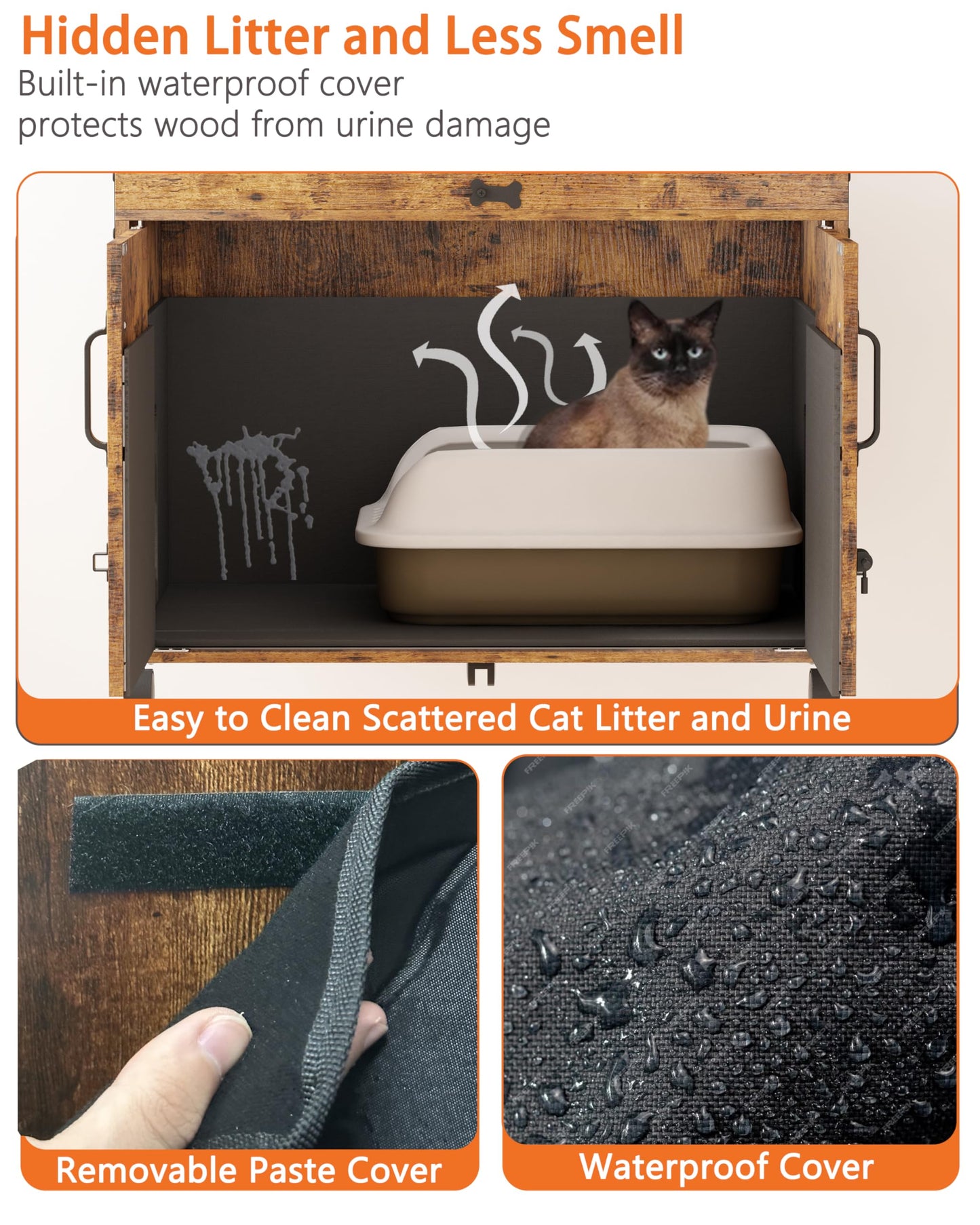 Megidok Furniture Cat Cages Indoor with Wooden Hidden Litter Box Enclosure Built-in Urine Cover Cat Kennel Cat Crates Cat Playpen - Rustic Brown