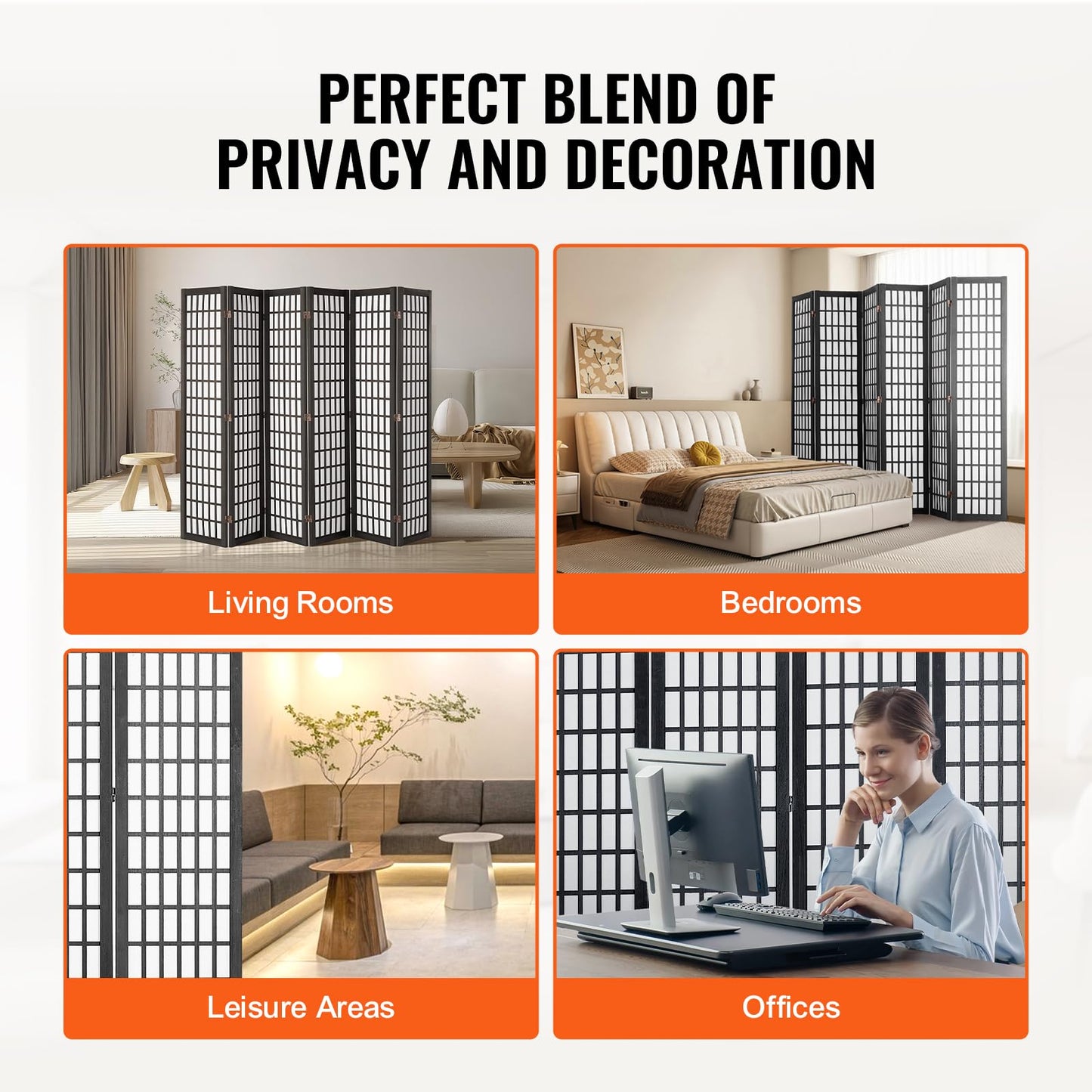 Amacv Room Divider, 6 Panel Japanese Room Divider, Folding Privacy Screen Indoor, Portable Partition Dividers and Decoration Screens, for Room Separation, Home, Office, Restaurant & Bedroom (Black)