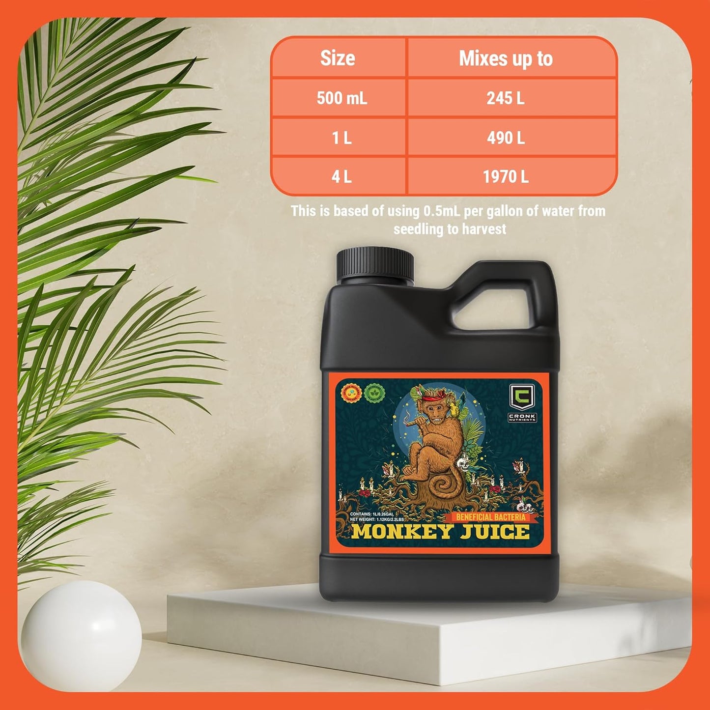 1L Cronk Nutrients Monkey Juice Bacillus Root Inoculant Organic Solution to Increase Your Plants Health Root Mass