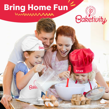 Baketivity Kids Chef Hat and Apron Set for Boys & Girls - One Size Fits All (Adjustable) - Premium, Washable Apron and Hat Set for Cooking - Young Chefs & Junior Bakers Chef Outfit for Kids