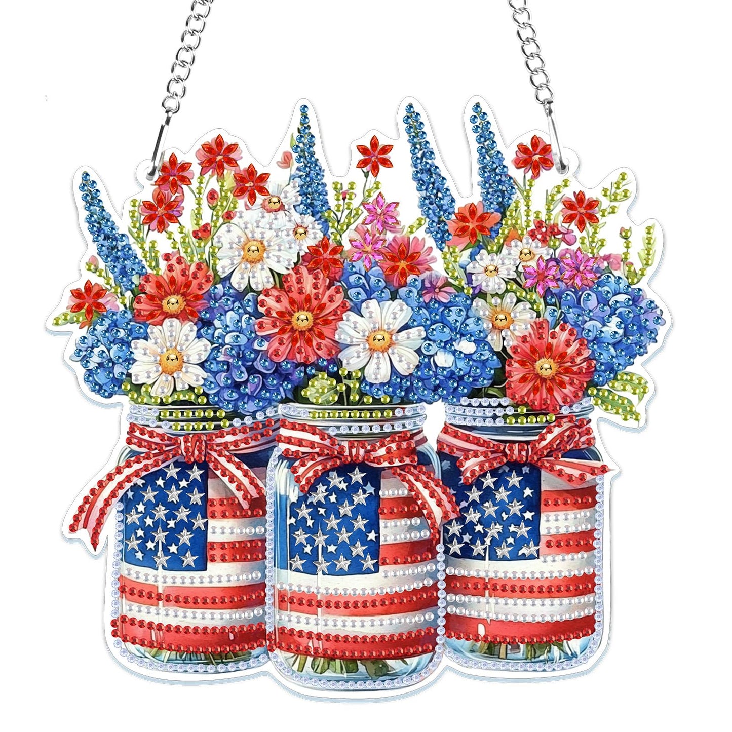 MOGTAA Independence Day Flowers Diamond Art Hanging Pendant Kits, Patriotic Diamond Art Kits for Adults, 5D Special Shape Diamond Painting Kits Gem Art Suncatcher Ornament for Home Decor