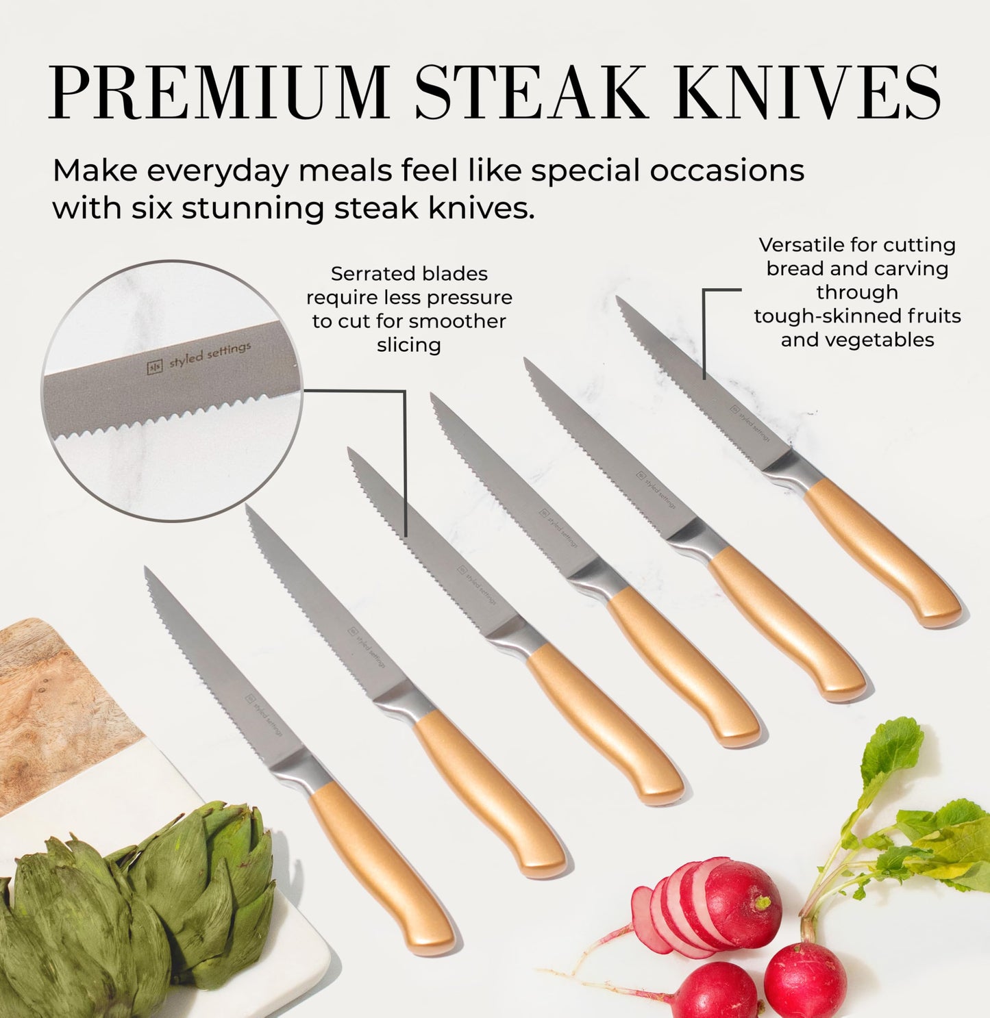 Black and Gold Knife Set for Kitchen with Block – 14-Piece Ultra-Sharp Stainless Steel Knives with Gold Handles and Built-In Sharpener – Stylish Kitchen Accessories for Cooking and Decor