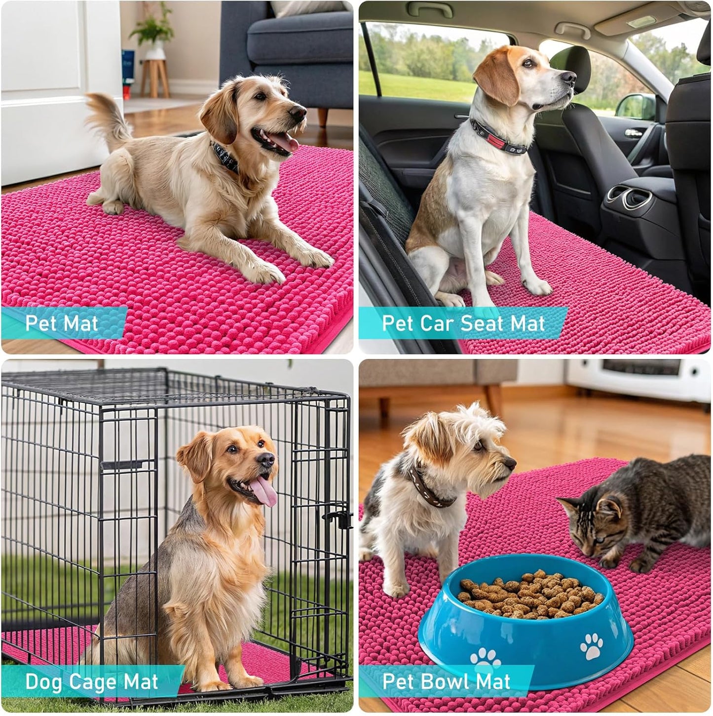 OLANLY Dog Door Mat - Absorbent Non-Slip Chenille Mat for Muddy Paws | 50x30, Quick Dry, Hot Pink