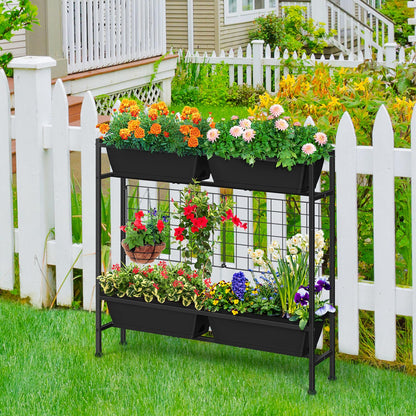 OYEAL Raised Garden Bed 32" Tall Elevated Planter Boxes with Trellis & Railing Planter Box Outdoor 4 Pack Hanging Balcony Planters