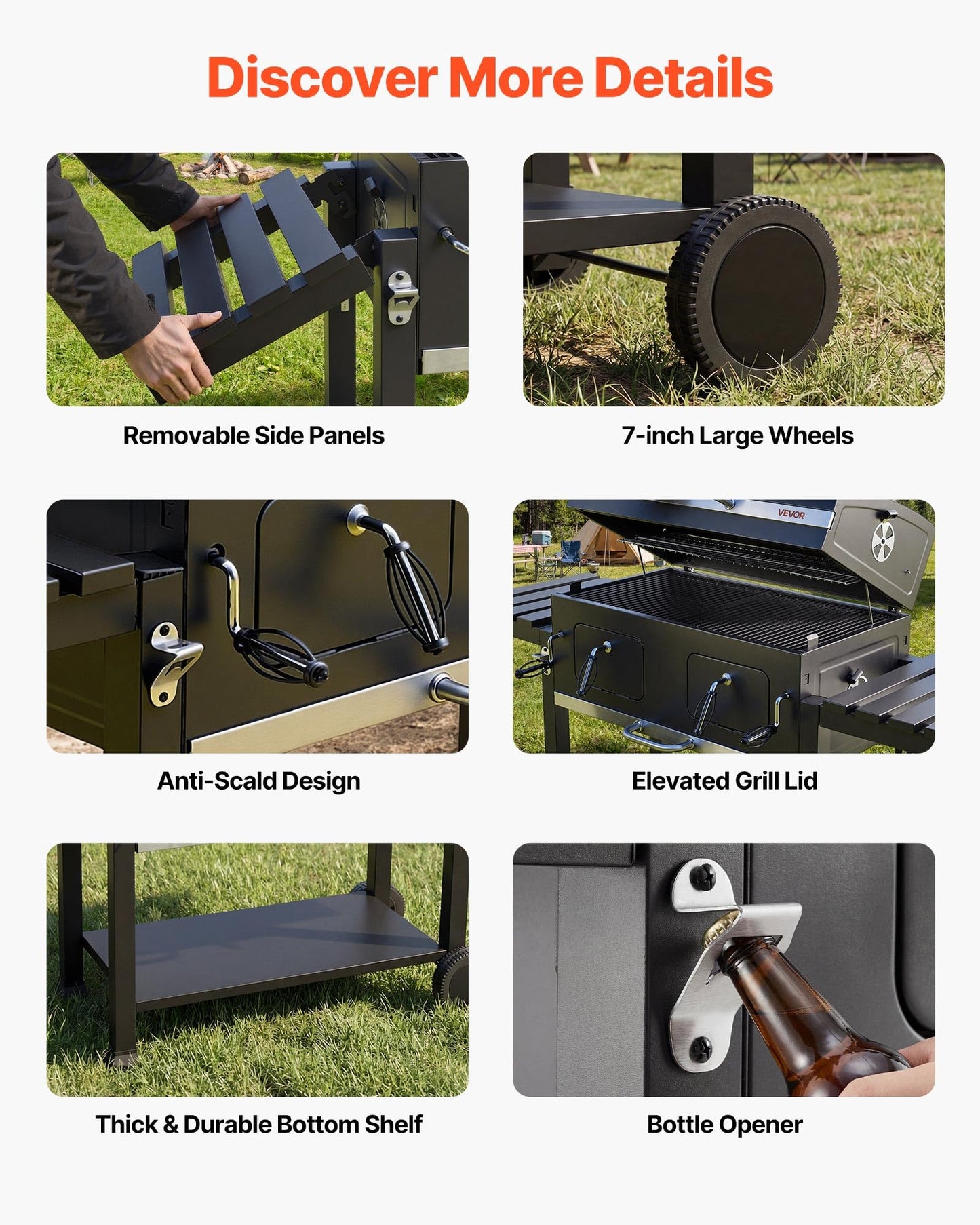 VEVOR Charcoal Grill, 780 sq.in. Extra-Large Charcoal Barbecue Grill with 2 Liftable Charcoal Trays & Folding Side Tables, High-Temp Powder-Coated Steel BBQ Cooking Grills for Patio Backyard Parties