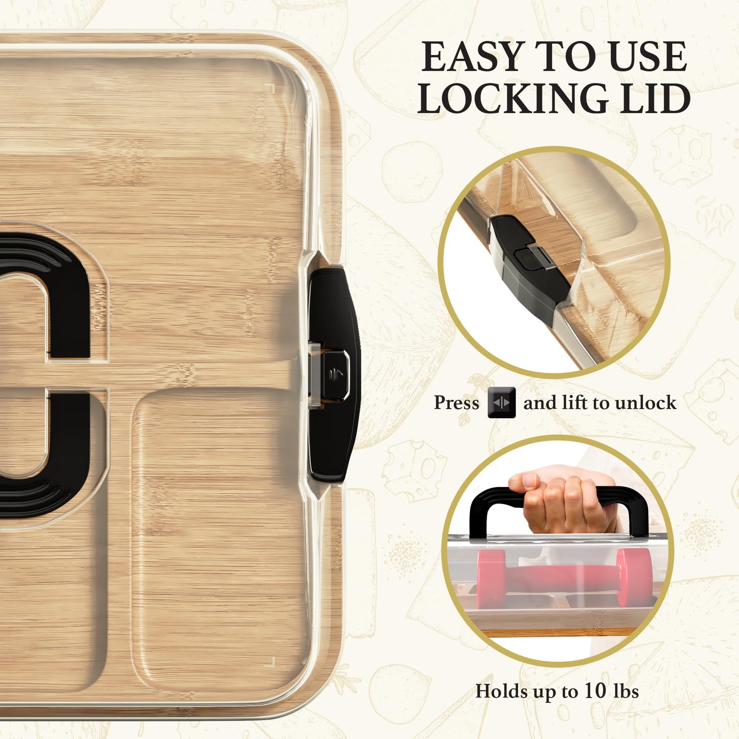 Trayful Charcuterie Board with Lid - Reversible, 2-in-1 Travel Portable Cheese Board for Picnics & Entertaining - Housewarming Gift Set Idea - Covered Snack Serving Tray - Large Food Platter