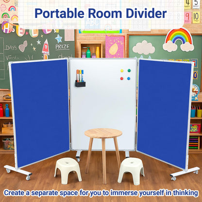 AmazingSpark Set of 3 Classroom Dividers for Room Separation, 4 x 8 ft Short Play Panels for Room Divider, Double-Sided Magnetic Dry Erase Board and Felt Board for Preschool(Blue White)