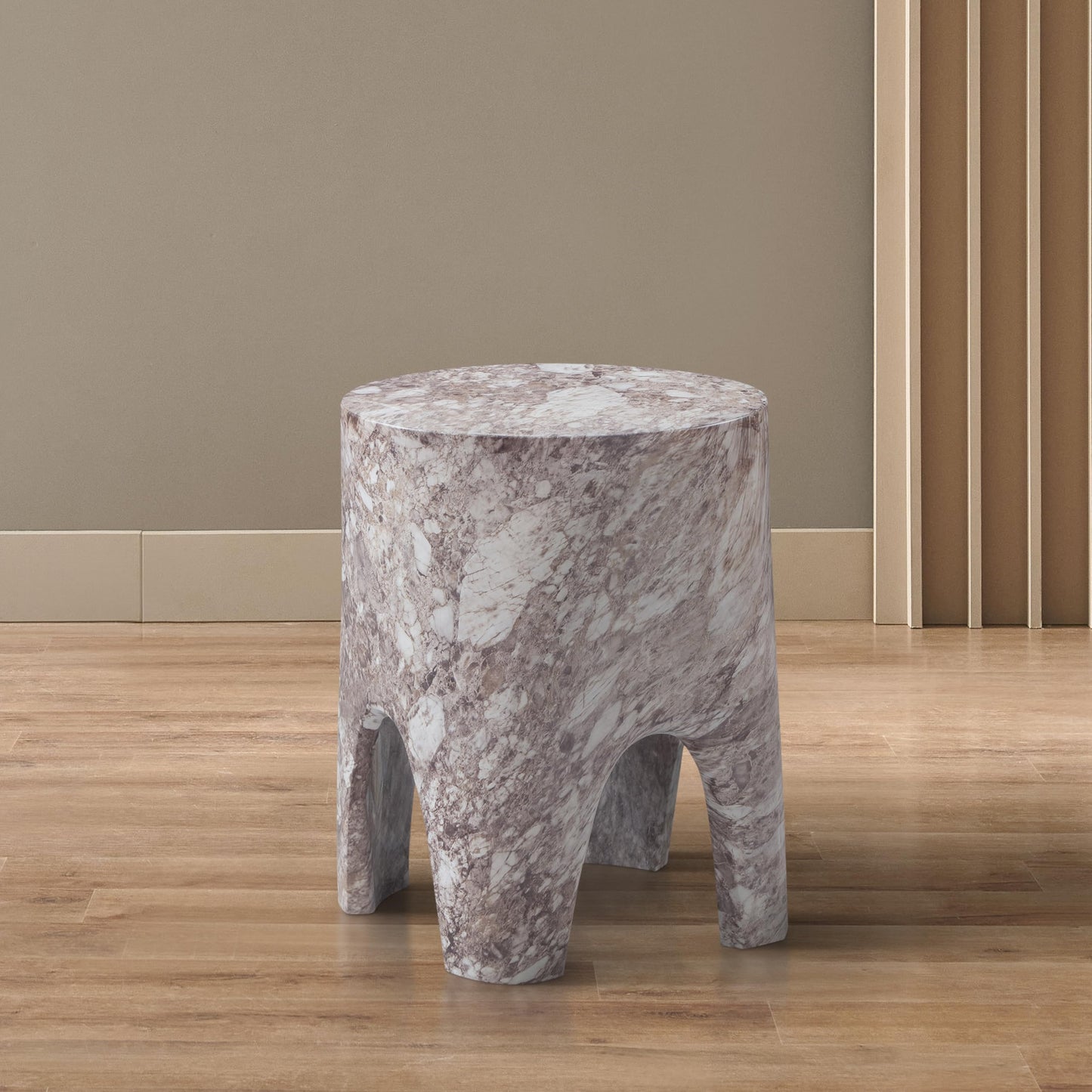 Meridian Furniture 99054Brown-ET Foligno Collection Art Deco Indoor/Outdoor Concrete End Table with Brown Marble Finish, 14" W x 14" D x 18" H, Brown