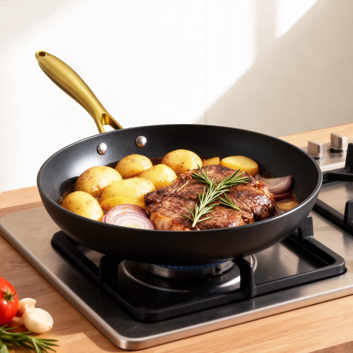 imarku 3 Pcs Non Stick Frying Pans Set, 8+10+12 Inch Nonstick Cast Iron Skillets with Stay Cool Metal Handle, Dishwasher & Oven Safe, Induction Compatible Cooking Pan