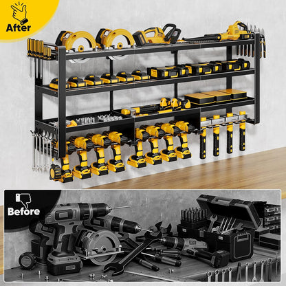 POKIPO 49" W Heavy-Duty Power Tool Organizer - Wall Mount Storage Rack for 12 Cordless Drills | 800 lbs Capacity