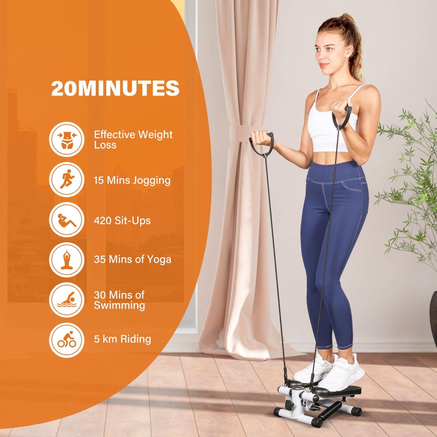 YSSOA Mini Stair Steppers, Steppers for Exercise at Home, Mini Stepper with Resistance Bands, Cardio Stepping Machine with LCD Monitor, Twist Workout Equipment for Full Body Exercise