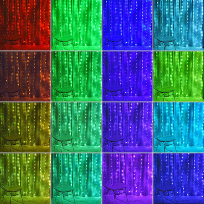 16-Color 4 Fairy Curtain Lights - Changing String Lights with Remote, Lighting Modes, Ideal for Christmas, Weddings