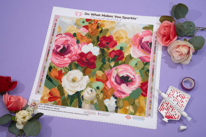 DIAMOND ART CLUB Lea's Garden Diamond Painting Kit, Fun DIY Crafts for Adults, Round Diamond Art Canvas, 13" x 13" (33 cm x 33 cm)