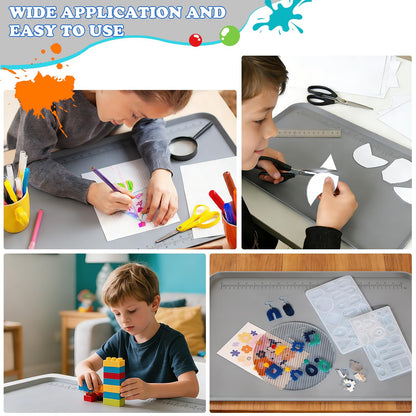 Silicone Art Mat for Crafts, 24" x 16" Silicone Craft Mat with Raised Sides to Stay Tidy, Play Sand, Painting, Slime, Legos, Resin & Jewelry-Making, DIY Crafts Mat (Grey)