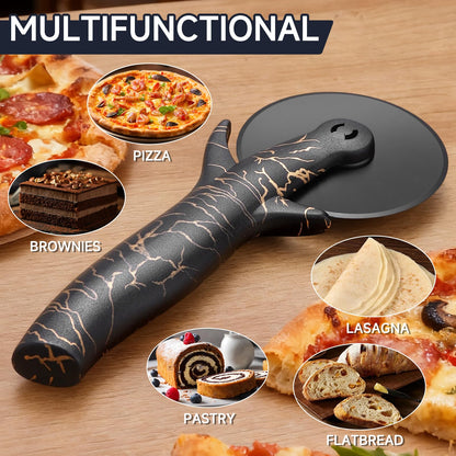 CYDNNE pizza cutter wheel with Removable and Washable Blade - Perfect for pizza Rolls, Pastry, Cheese, and cakes - Easy to Clean and Replace - Non-slip Grip for Smooth Cutting 8.47 Inches (Black)