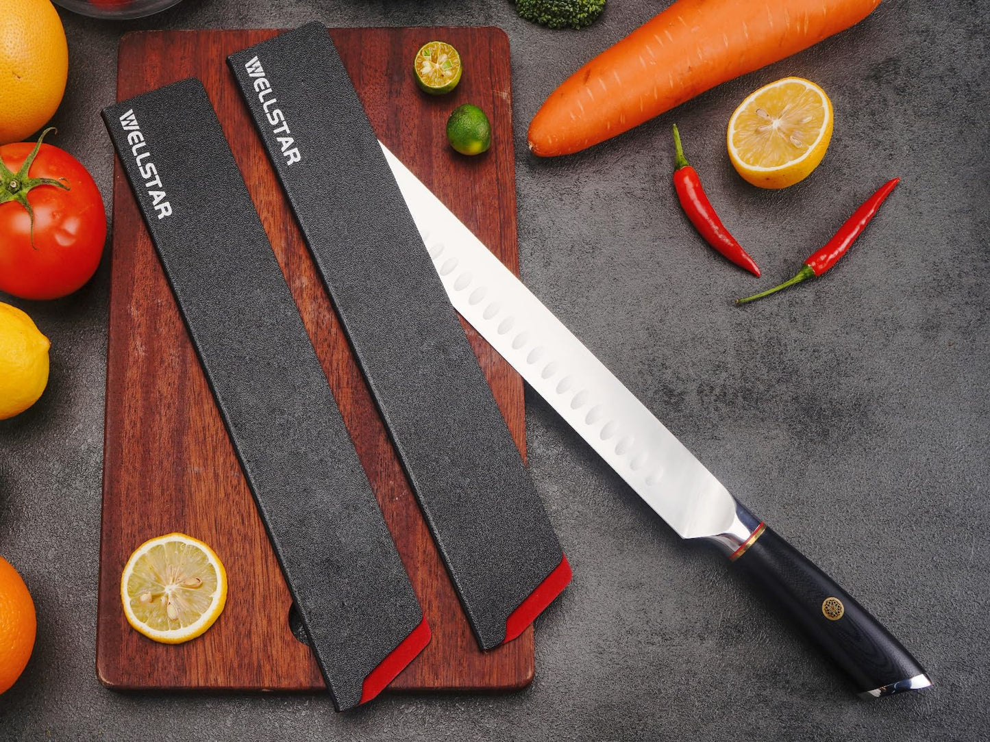 WELLSTAR Knife Edge Guards Set, 2 Piece 12 Inch Universal Blade Covers, BPA Free ABS Protective Long Blade Sheaths, Non-Scratch Felt Lining Kitchen Knives Covers (Knives not included)