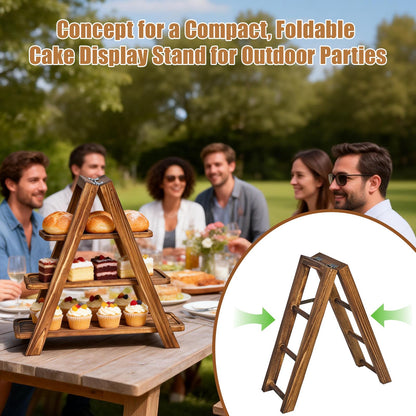 3 Tier Cupcake Stand with Swing, Wooden Cupcake Stand, Swing Cupcake Stand with Removable Serving Platter and Foldable Ladder for Birthday Anniversary Party Decoration