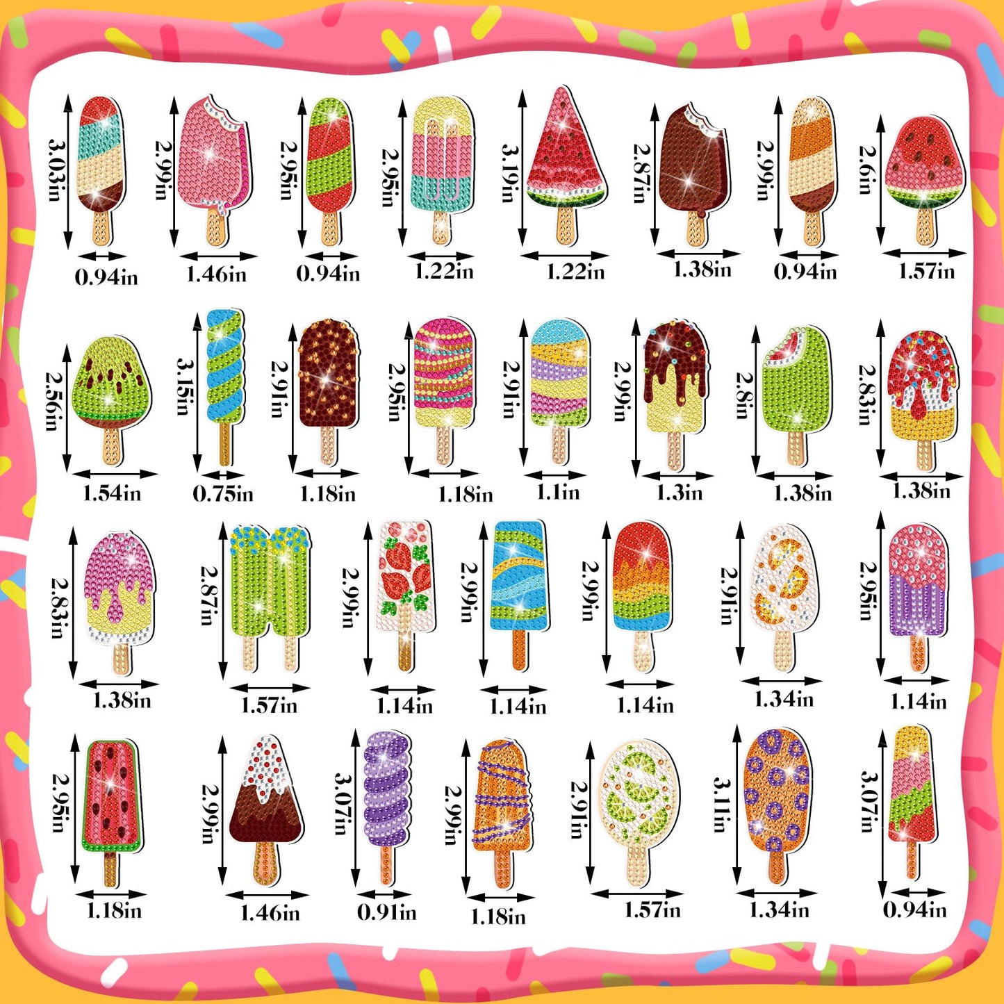 Remuuly 30 Pcs Ice Cream Diamond Painting Magnets Summer Diamond Art Magnet Kits for Adults Ice Cream 5D Rhinestones Refrigerator Magnetic Stickers for Beginner DIY Crafts Fridge Summer Gifts