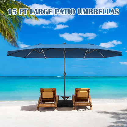 Sundale Outdoor Solar 15 ft 144 LED Olefin 5-Year-Non-Fading Patio Umbrella with Sandbag Base Included and Cover, Outdoor Double-Sided Umbrella with Lights, Navy