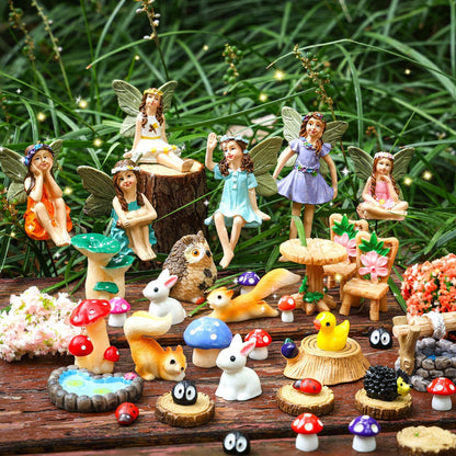 HIYZI 100 Pcs Fairy Garden Accessories Miniatures Figures Kit Micro Landscape Terrarium Ornaments Resin Mushroom Animal Fake Pond Lawn Bridge Garden Decoration