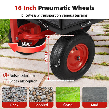 1400 LBS Steel Garden Yard Cart, Heavy-Duty Metal Garden Wagon Convertible 2-in-1 Handle and Removable Sides to Convert into Flatbed Lawn and Utility Wagons Cart