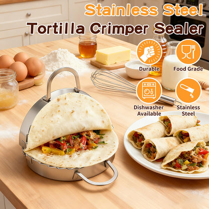 Empanada Maker Press, 6 Inch and 3.7 Inch Stainless Steel Tortilla Crimper Sealer with 1 Wonton Wrappers Tool, 2-in-1 Dough Cutter & Mold for Empanadas, Dumplings, Ravioli, Pierogi, Hand Pies