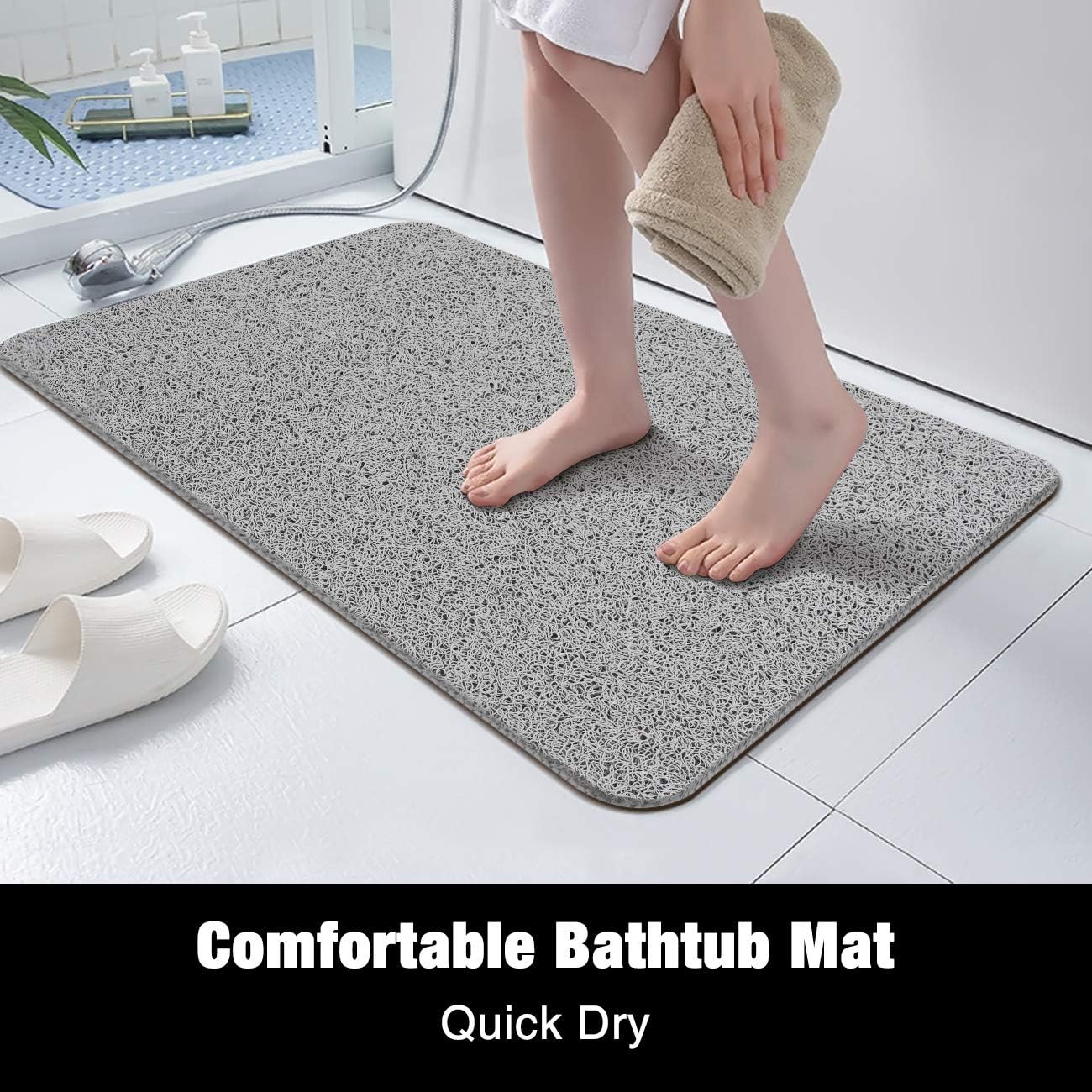MAPLEZ Non-Slip Bath Mat for Tub, Quick Drying Shower Mat for Wet Areas, 24"x16", Grey