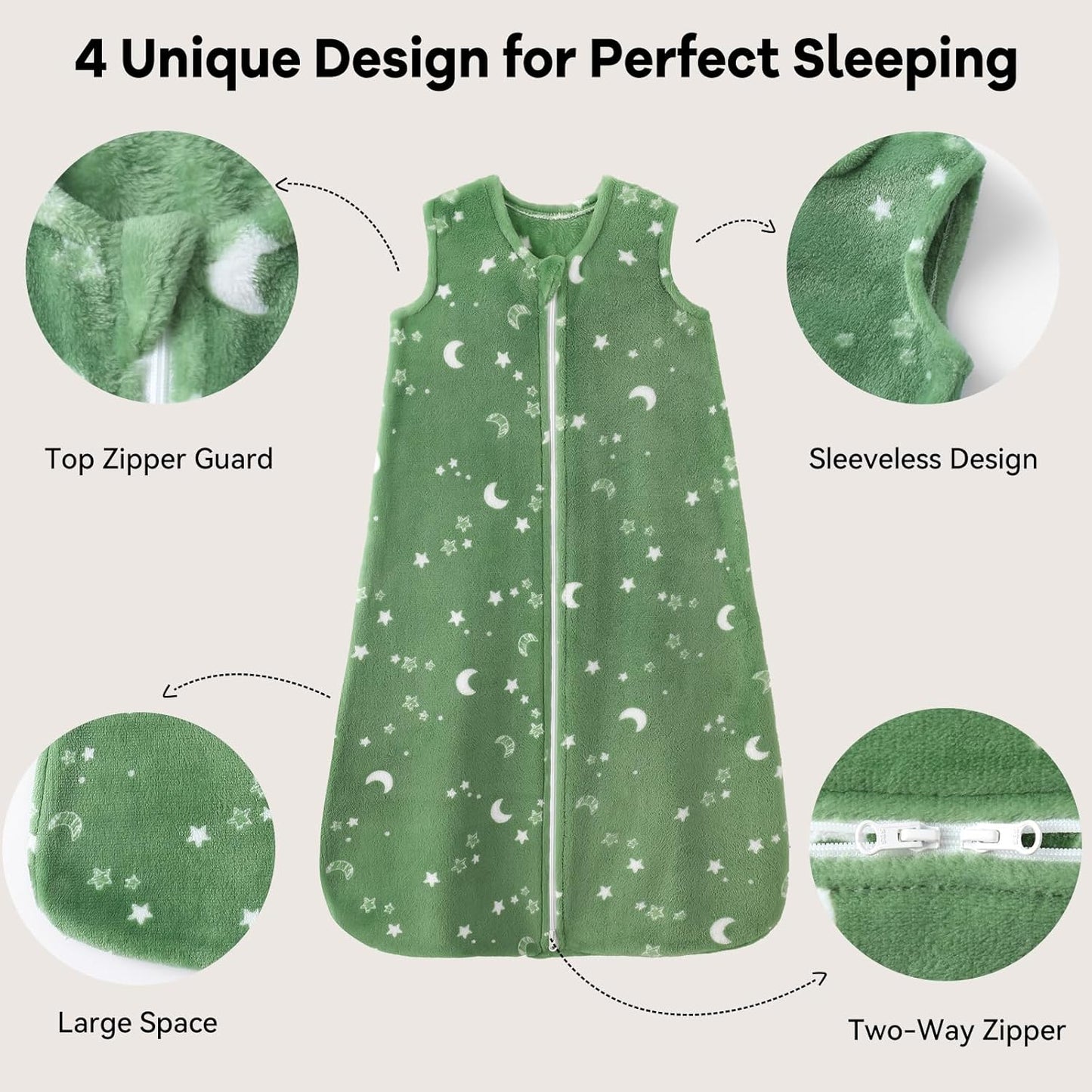 Unnivoll Fleece Baby Sleep Sack - 2.0 Tog Wearable Blanket with 2-Way Zipper | 6-12 Months, Medium Blue Green Planet
