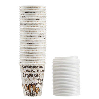 Amazon Basics to Go Hot Paper Coffee Cups with Lids, 12 oz, Café Design, Disposable, 100-Count