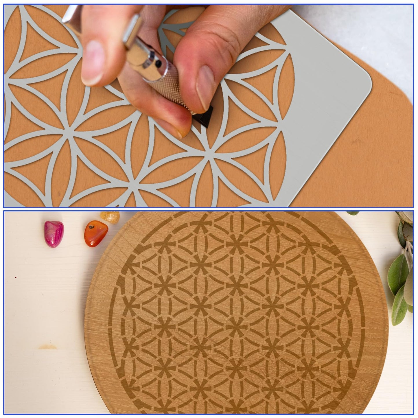 Therwen 4 Pcs Reusable Metal Stencils Sacred Geometry Stencils Flower of Life Version 64 Tetrahedron Seed of Life Drawing Template for Wood Burning Engraving Crafting Scrapbook Wall Painting Crafts