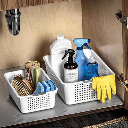 madesmart Medium Storage Basket, Multipurpose Organizer with Soft-Grip Handles, Ventilated Design for Laundry, Bath & Kitchen Storage, White, 14 x 10 x 5"