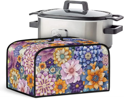 Hippie Flower Slow Cooker Cover, Oval Crock Pot Dust Cover with Handle, Easy to Clean for Home Kitchen