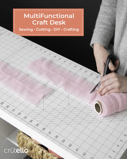 Crutello Sewing Table and Folding Craft Table with Storage for Adults - 46 inch Fold Out Grid Top Crafting Desk for Fabric Cutting, Quilting & Hobby