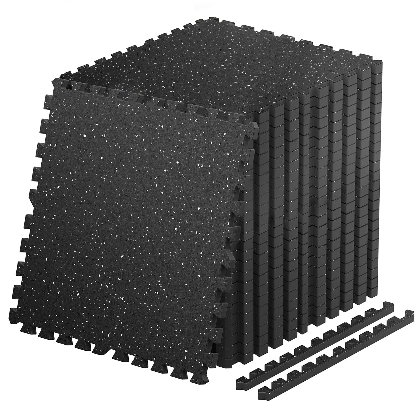 FLEXLIFT 0.56'' Thick 24 Pcs 96 Sq Ft Non-Slip Rubber Top Exercise Equipment Mats, High Density EVA Foam Mats with Rubber Top, Interlocking Puzzle Gym Flooring for Home Gym, Workout Floor Mats, Black