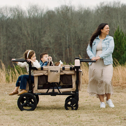 Keenz MOOV 2-Passenger All-Terrain Stroller Wagon with Reclining Seats, Cooler Bin, Push/Pull Handle, and Rubber Wheels – Foldable Wagon for Kids and Toddlers, Mocha