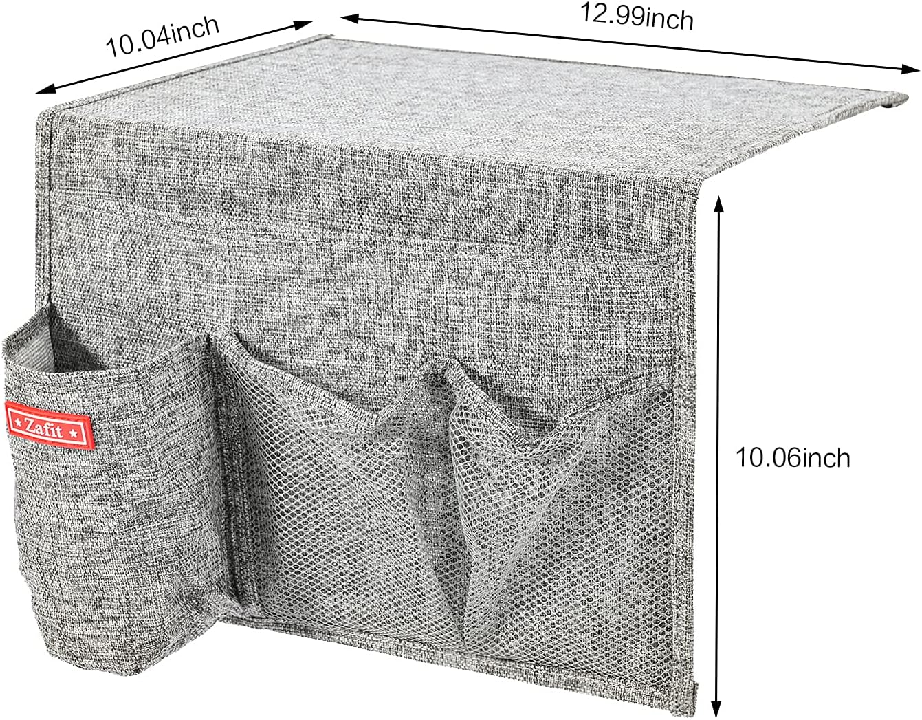 Linen 4 Pockets Bedside Caddy, Bedside Storage Organizer with Water Bottle Holder for Magazine, Remotes, Phone (Grey)