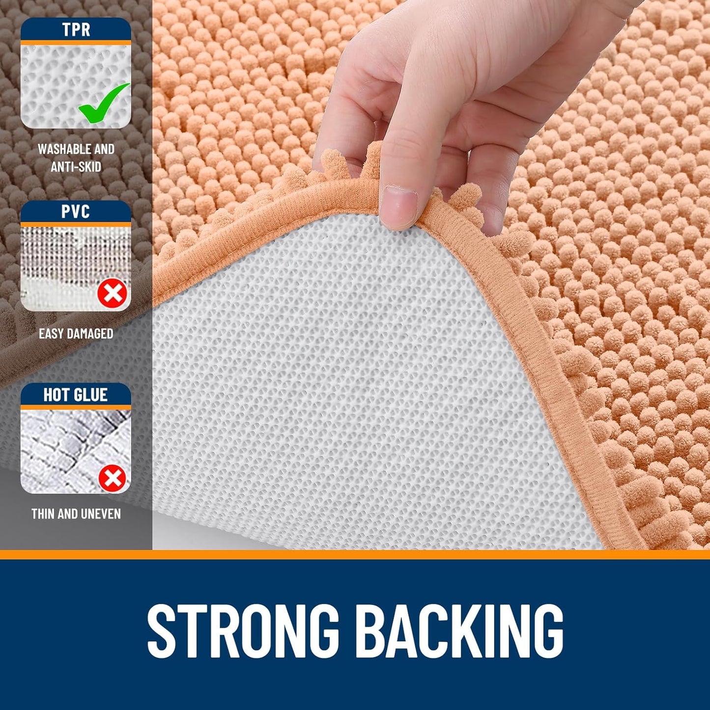 OLANLY Bathroom Rugs - Extra Soft Absorbent Chenille Mats | 36x24, Quick Dry, Machine Washable, Peach