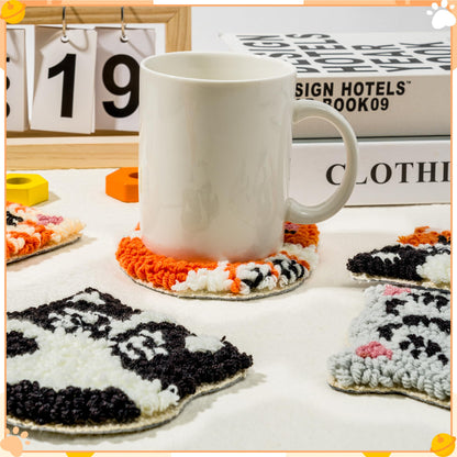WATINC Cats Punch Needle Coaster Kit - 22Pcs Easy Art Work Decor Craft Supply for Beginners, DIY Set of 6 Puppy Pets Pattern Tufted Rug Pads with Adhesive Felt Yarns Embroidery Hoop Tools Instruction
