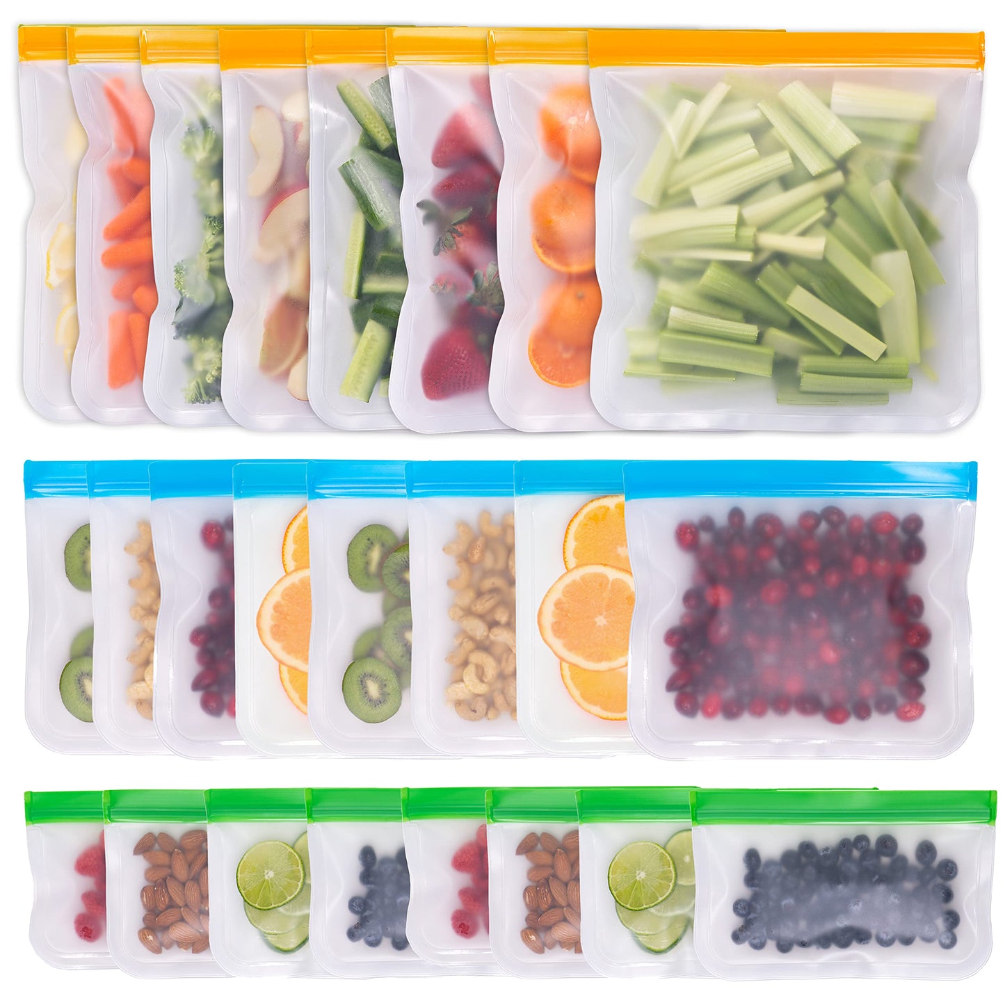 Greenzla Reusable Food Storage Bags - 12 Pack BPA-Free, Extra Thick, Leakproof Freezer & Lunch Carriers; 4 Gallon, Sandwich & Snack Options - Reusable Lunch Bags