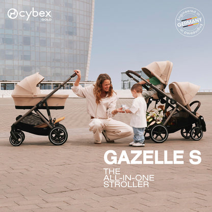 Cybex Gazelle S All-in-One Toddler and Baby Stroller with Over 20 Modular Configurations, Ergonomic Near-Flat Recline, Shopper Basket, and Compact Fold, Moon Black, Black Frame