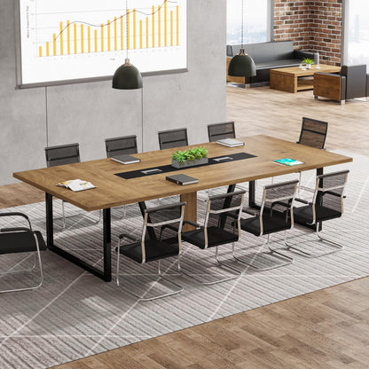 Tribesigns 8FT Conference Table, 94.49 L x 47.24 W x 29.53 H Inches Large Meeting Podcast Table for 10 People, Business Style Wooden Training Table with Strong Metal Frame for Office Conference