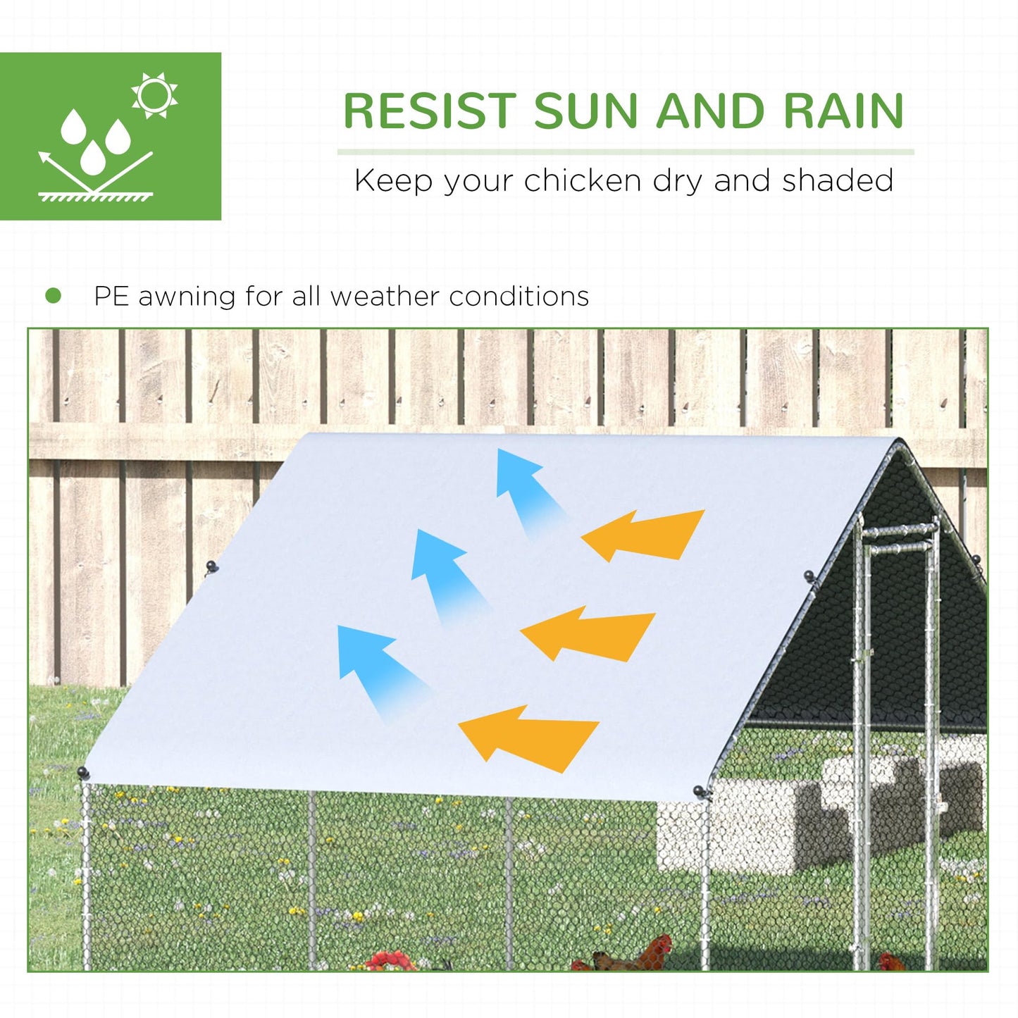 PawHut Large Chicken Coop Metal Chicken Run with Waterproof and Anti-UV Cover, Spire Shaped Walk in Fence Cage Hen House for Outdoor and Yard Farm Use, 1" Tube Diameter, 9.8' x 19.7' x 6.6'