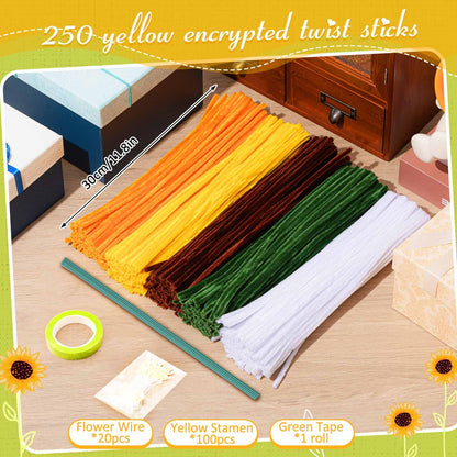 Peryiter 371 Pcs Pipe Cleaners Flowers Kit, Pipe Cleaners Chenille Stems Bulk with Floral Wire Gardening Tape Stamen, Fluffy Limpiapipas para Flores for DIY Mother's Day Decor(Orange)