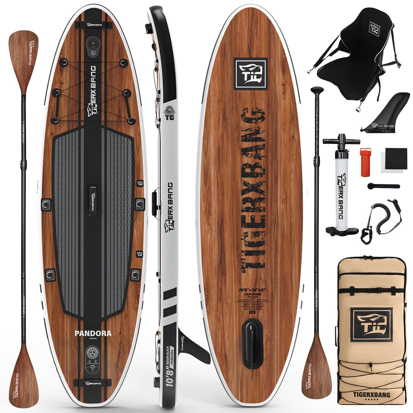 TIGERXBANG Paddle Board, 10.8' Stand Up Paddle Board with Premium Complete Inflatable SUP Accessories, Extra Wide Paddleboards for Adults & Kids-Pandora Collection Indian Black