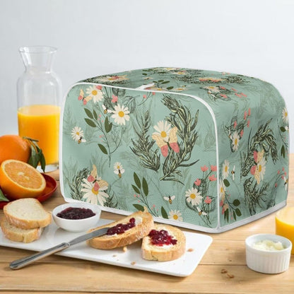Toaster Dust Cover 4 Slice, Stain Resistant Kitchen Appliance Cover with Top Handle, Daisy Bee Leaf Blue