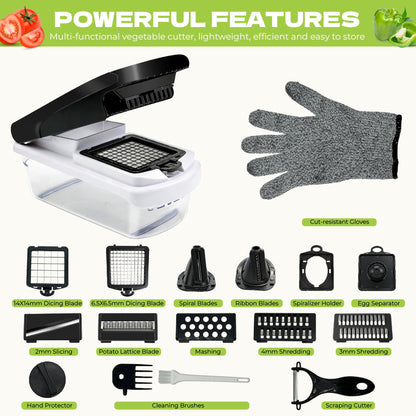 LENoll 17-in-1 Vegetable Chopper, Multifunctional Mandoline Slicer, Onion Dicer Veggie Cutter with Container & Gloves, Food Chopper for Potato Carrot Garlic Salad, Kitchen Gadgets for Home Cooking